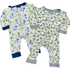 Burts Bees Baby 3-6M Organic Cotton Avocado Frog Zip Up Sleepers Pajamas